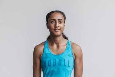 Nobull Racerback Neon Women's Tank Tops Blue Camo | Australia (UB7439)